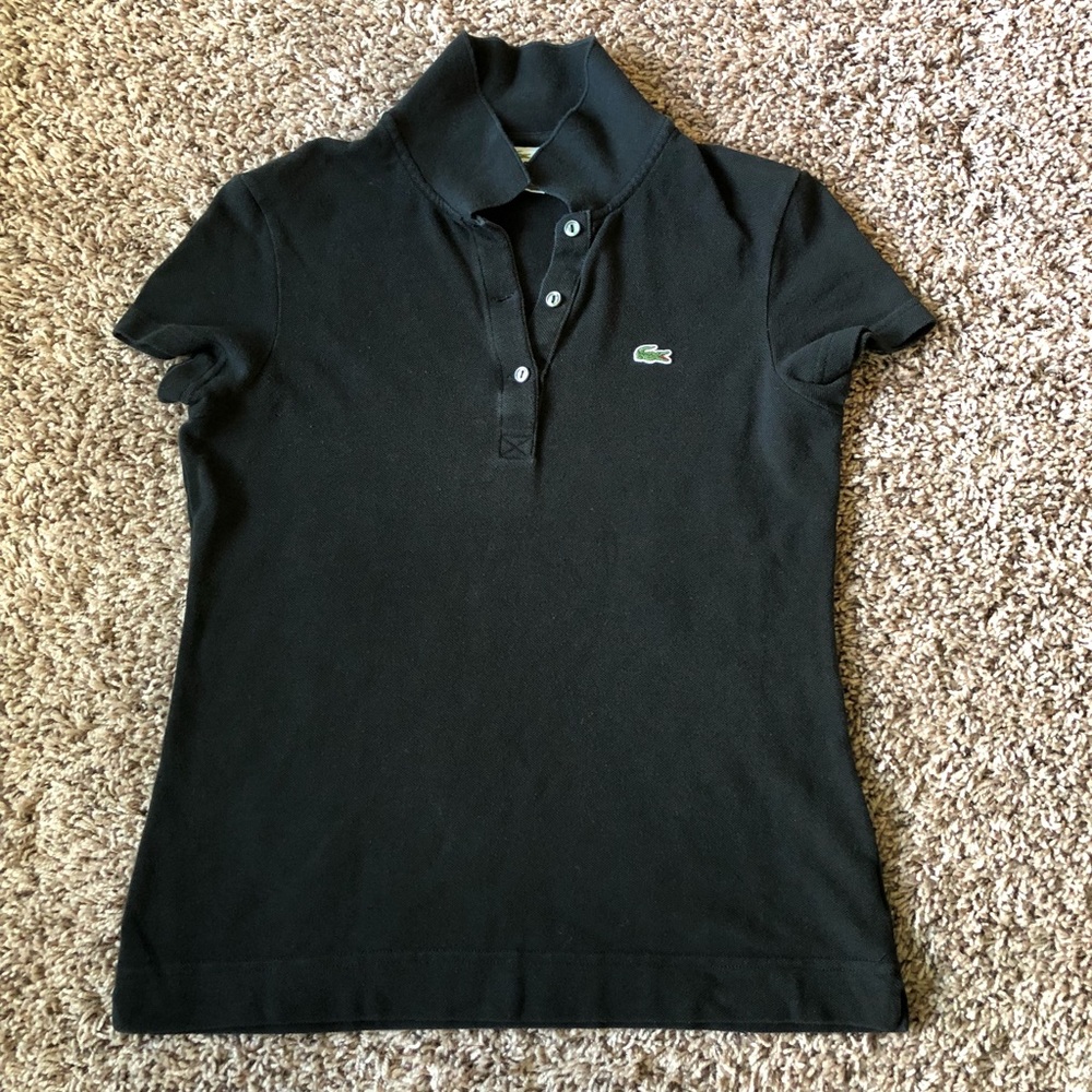 Women’s black Lacoste polo